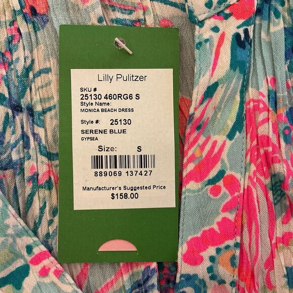 Lilly Pulitzer Monica Beach Dress Serene‎ Blue Gypsea Floral Size S NWT $158 - Picture 7 of 11